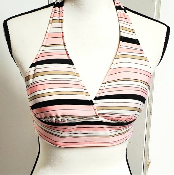 Merona Women Size Small Swimsuit Bathing Bikini Set Stripe/ Solid Pink Brown - Picture 1 of 9